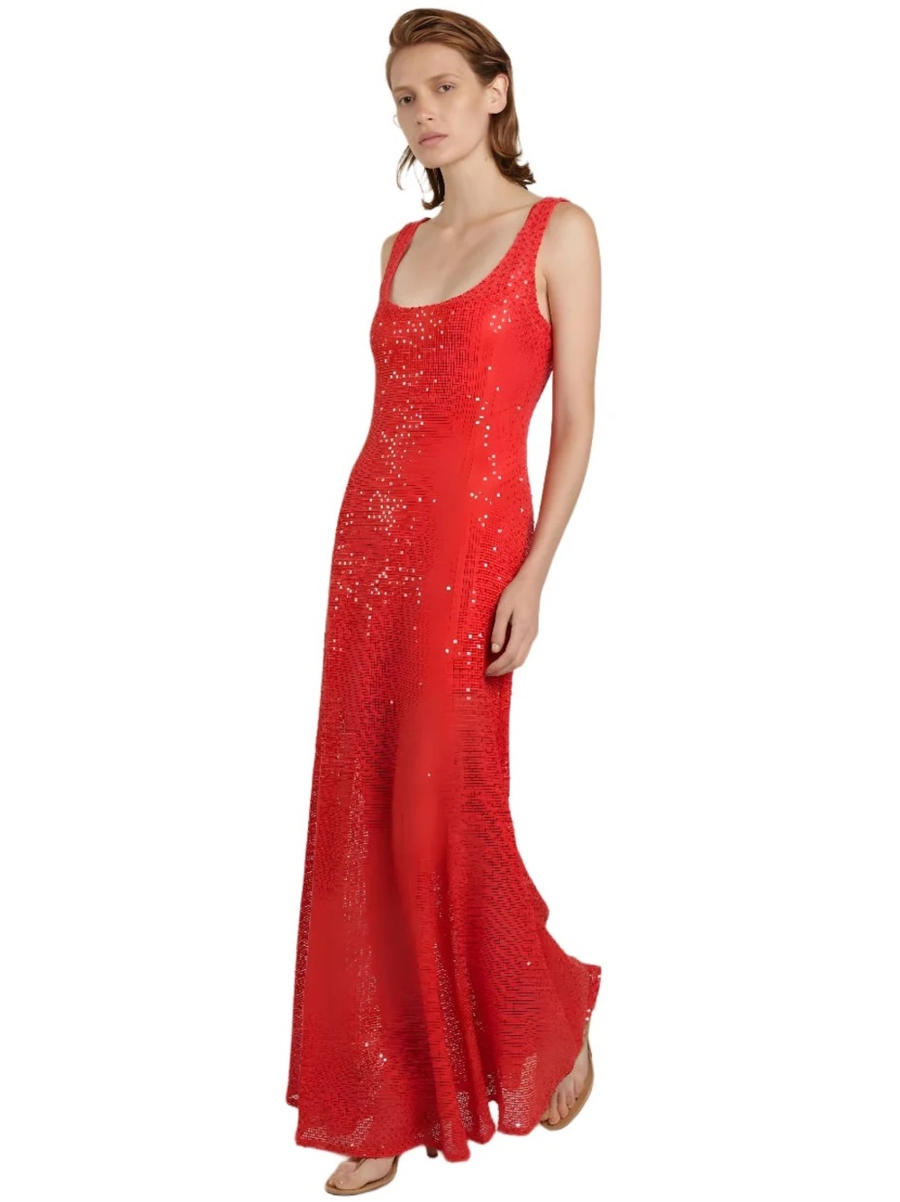 Sabina Musayev Red Sequin Scoop Neck Maxi Dress
